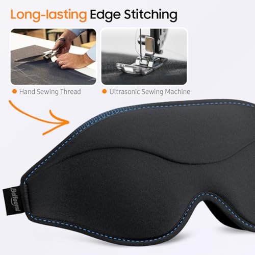 Premium Schlafmaske – 3D ergonomische Augenmaske für totales Blackout, superweicher Komfort, verstellbarer Sitz – für Zuhause, Büro, Reisen, Meditation, Yoga – Schwarz