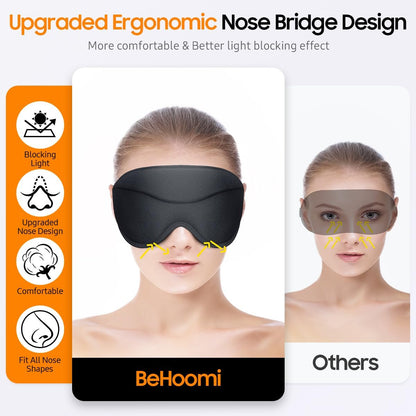 Premium Schlafmaske – 3D ergonomische Augenmaske für totales Blackout, superweicher Komfort, verstellbarer Sitz – für Zuhause, Büro, Reisen, Meditation, Yoga – Schwarz