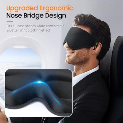 Premium Schlafmaske – 3D ergonomische Augenmaske für totales Blackout, superweicher Komfort, verstellbarer Sitz – für Zuhause, Büro, Reisen, Meditation, Yoga – Schwarz