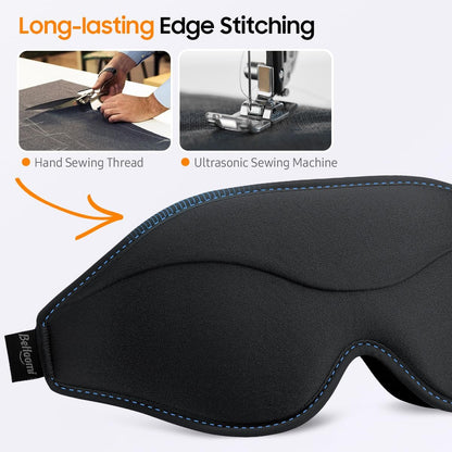 Premium Schlafmaske – 3D ergonomische Augenmaske für totales Blackout, superweicher Komfort, verstellbarer Sitz – für Zuhause, Büro, Reisen, Meditation, Yoga – Schwarz