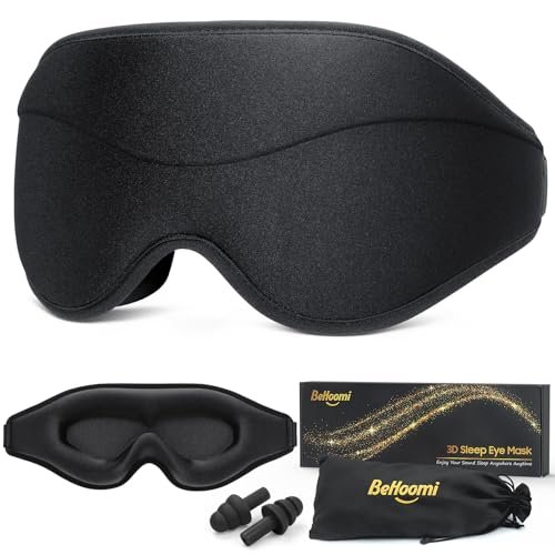 Premium Schlafmaske – 3D ergonomische Augenmaske für totales Blackout, superweicher Komfort, verstellbarer Sitz – für Zuhause, Büro, Reisen, Meditation, Yoga – Schwarz