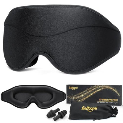 Premium Schlafmaske – 3D ergonomische Augenmaske für totales Blackout, superweicher Komfort, verstellbarer Sitz – für Zuhause, Büro, Reisen, Meditation, Yoga – Schwarz