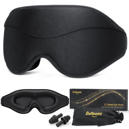 Premium Schlafmaske – 3D ergonomische Augenmaske für totales Blackout, superweicher Komfort, verstellbarer Sitz – für Zuhause, Büro, Reisen, Meditation, Yoga – Schwarz