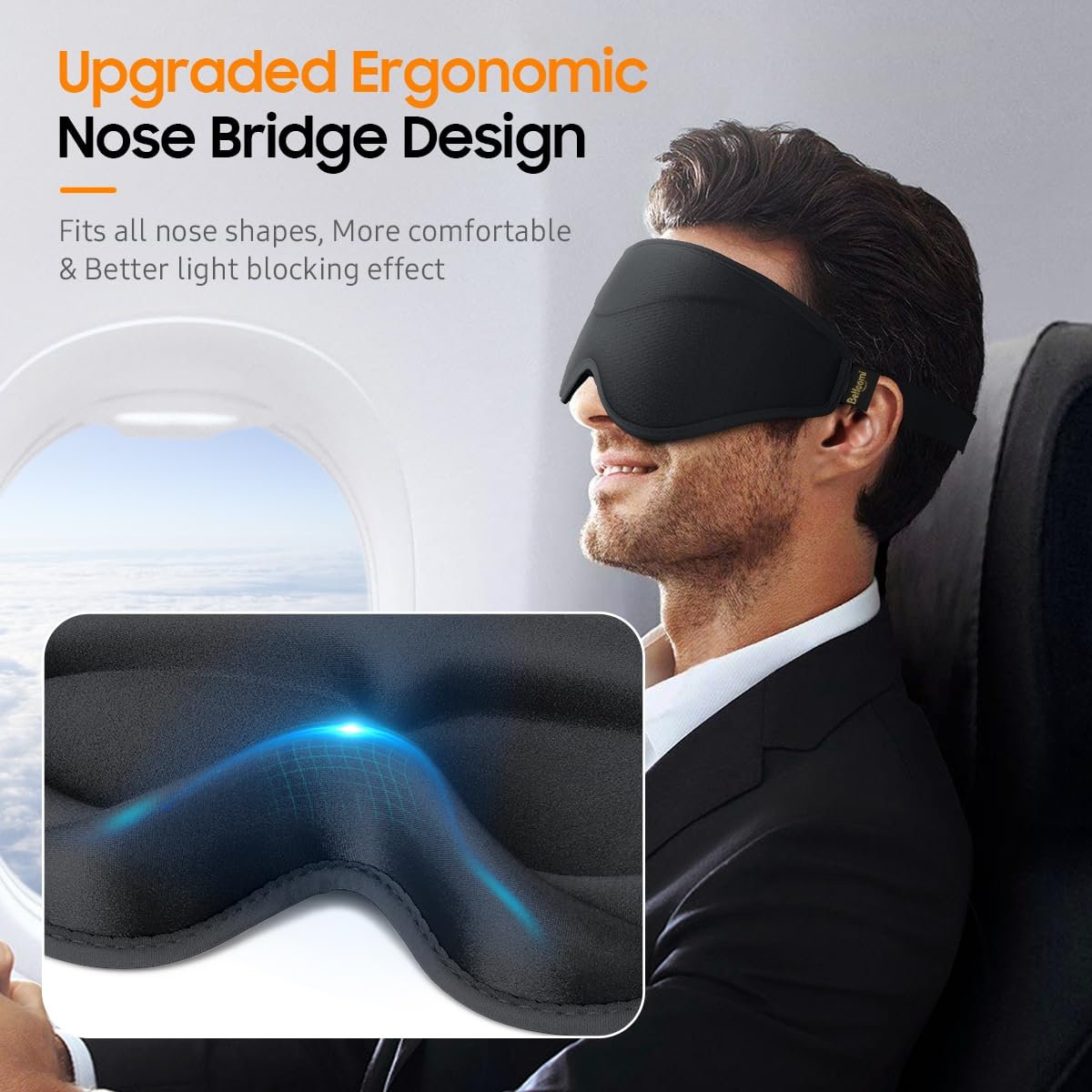 Premium Schlafmaske – 3D ergonomische Augenmaske für totales Blackout, superweicher Komfort, verstellbarer Sitz – für Zuhause, Büro, Reisen, Meditation, Yoga – Schwarz