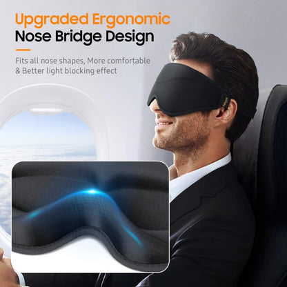 Premium Schlafmaske – 3D ergonomische Augenmaske für totales Blackout, superweicher Komfort, verstellbarer Sitz – für Zuhause, Büro, Reisen, Meditation, Yoga – Schwarz