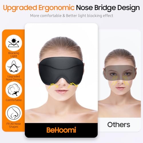 Premium Schlafmaske – 3D ergonomische Augenmaske für totales Blackout, superweicher Komfort, verstellbarer Sitz – für Zuhause, Büro, Reisen, Meditation, Yoga – Schwarz