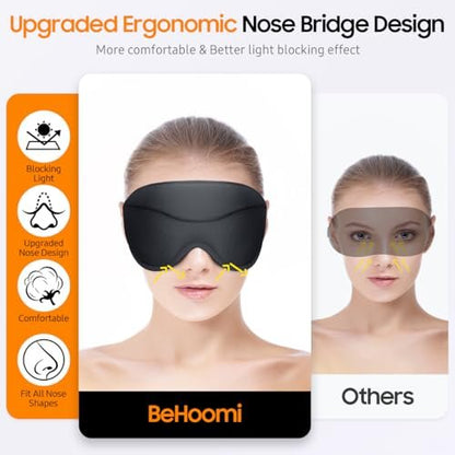 Premium Schlafmaske – 3D ergonomische Augenmaske für totales Blackout, superweicher Komfort, verstellbarer Sitz – für Zuhause, Büro, Reisen, Meditation, Yoga – Schwarz