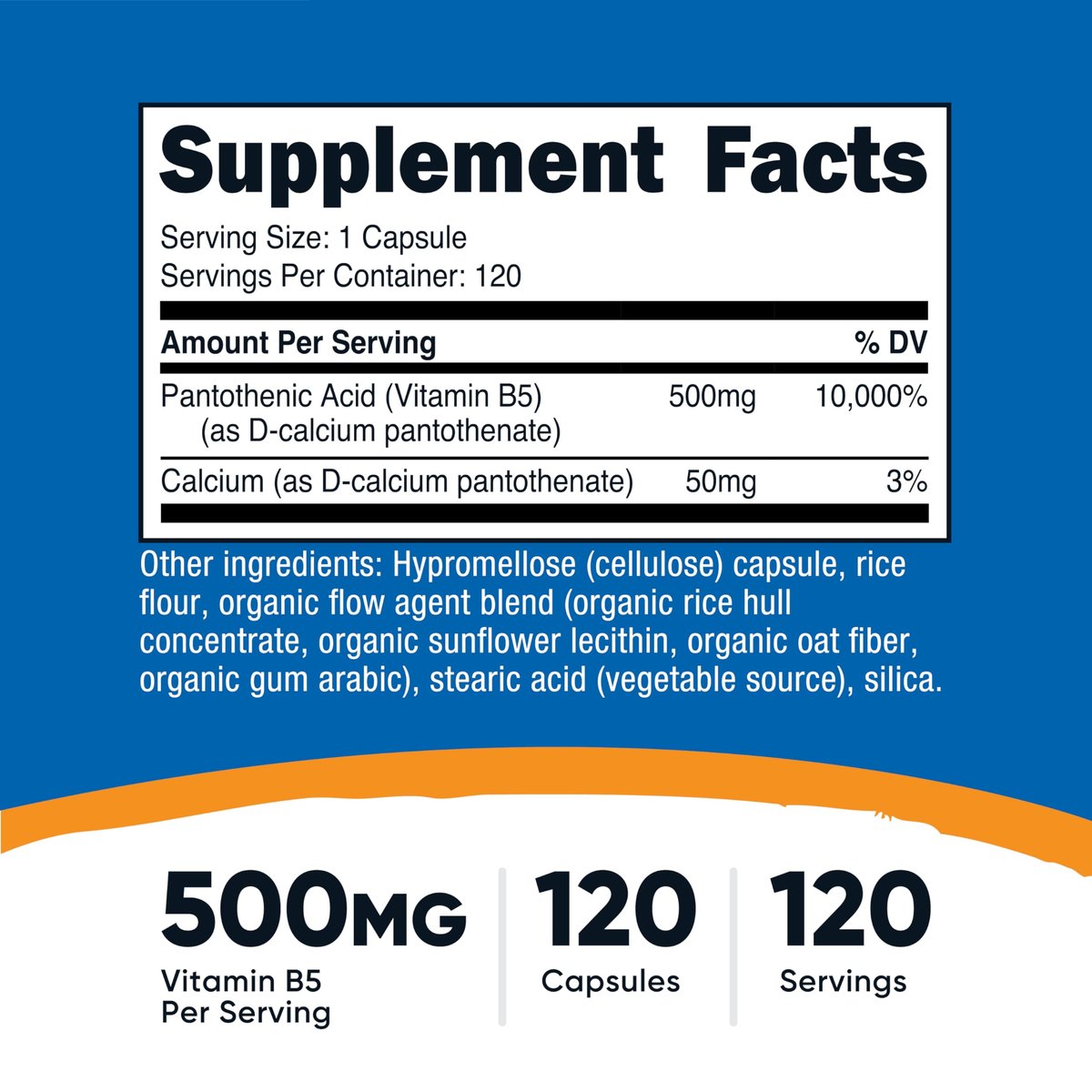 Nutricost Pantothensäure (Vitamin B5) 500mg, 120 Kapseln – Hochdosiertes B5 für Energie & Stoffwechsel
