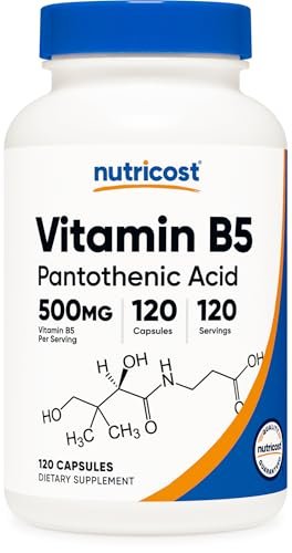 Nutricost Pantothensäure (Vitamin B5) 500mg, 120 Kapseln – Hochdosiertes B5 für Energie & Stoffwechsel