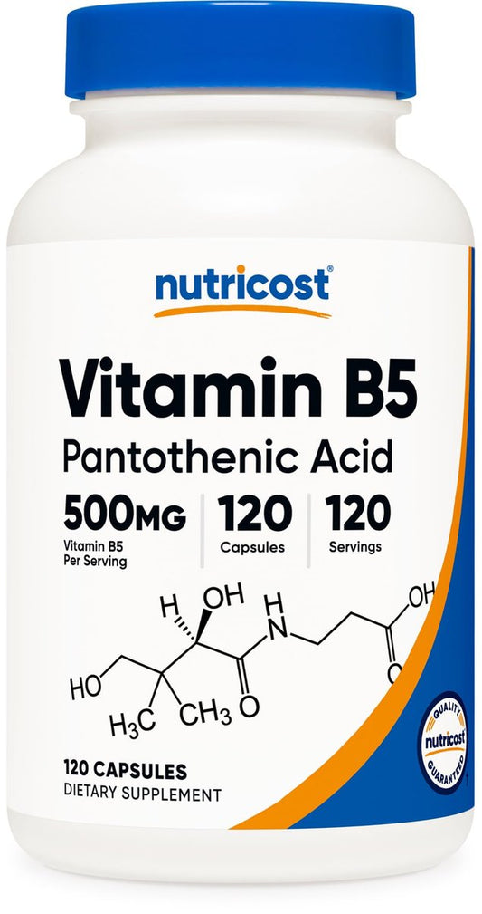 Nutricost Pantothensäure (Vitamin B5) 500mg, 120 Kapseln – Hochdosiertes B5 für Energie & Stoffwechsel