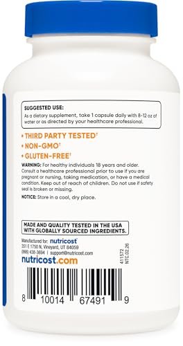 Nutricost Pantothensäure (Vitamin B5) 500mg, 120 Kapseln – Hochdosiertes B5 für Energie & Stoffwechsel