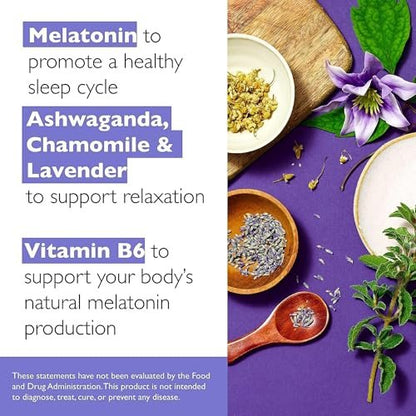 Bach RESCUE PLUS Sleep & Stress Support Gummibärchen, Nacht-Nahrungsergänzung mit 1 mg Melatonin, Ashwagandha, Kamille, Lavendel & Vitamin B6, natürlicher Blaubeergeschmack, vegan & glutenfrei, 60 Stück