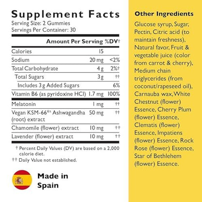 Bach RESCUE PLUS Sleep & Stress Support Gummibärchen, Nacht-Nahrungsergänzung mit 1 mg Melatonin, Ashwagandha, Kamille, Lavendel & Vitamin B6, natürlicher Blaubeergeschmack, vegan & glutenfrei, 60 Stück