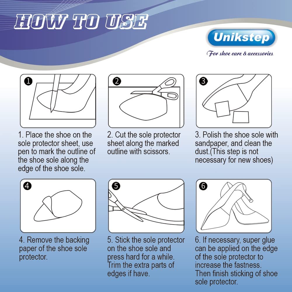 Unikstep 4-teilige Sohlenschutz-Pads für Schuhe, rutschfeste Griffstreifen für Sohle und Ferse, selbstklebend, geräuschreduzierend (Schwarz)