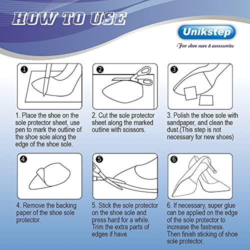 Unikstep 4-teilige Sohlenschutz-Pads für Schuhe, rutschfeste Griffstreifen für Sohle und Ferse, selbstklebend, geräuschreduzierend (Schwarz)