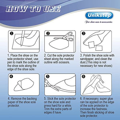 Unikstep 4-teilige Sohlenschutz-Pads für Schuhe, rutschfeste Griffstreifen für Sohle und Ferse, selbstklebend, geräuschreduzierend (Schwarz)