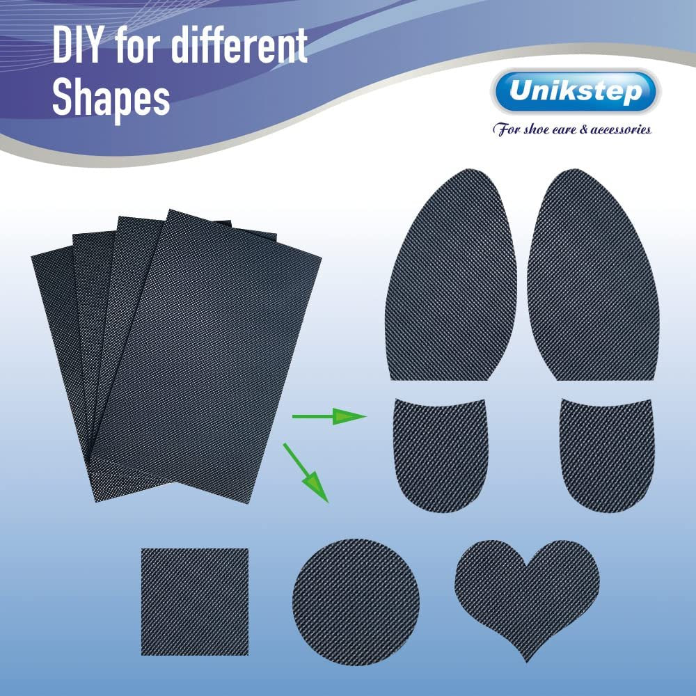Unikstep 4-teilige Sohlenschutz-Pads für Schuhe, rutschfeste Griffstreifen für Sohle und Ferse, selbstklebend, geräuschreduzierend (Schwarz)