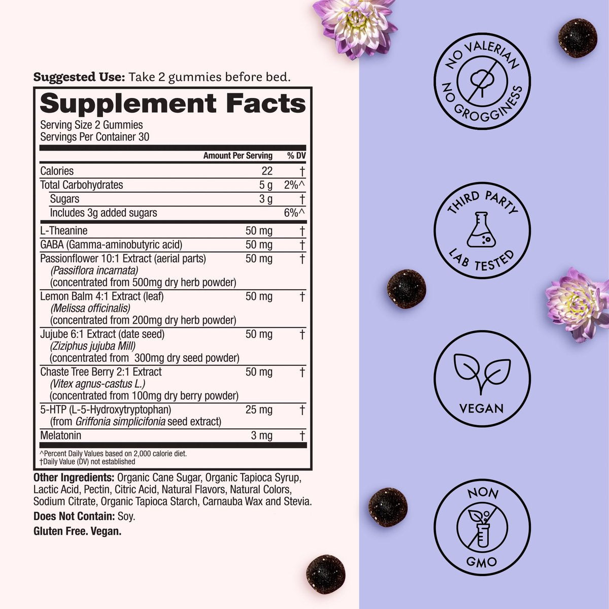 Winged Wellness Sleepyhead Natürliche Schlafgummis für Frauen - Schlafunterstützung für Erwachsene mit 3 mg Melatonin, L-Theanin, 5-HTP - Natürliches Gummipräparat - Blaubeer-Lavendel, 14 vegane Gummis
