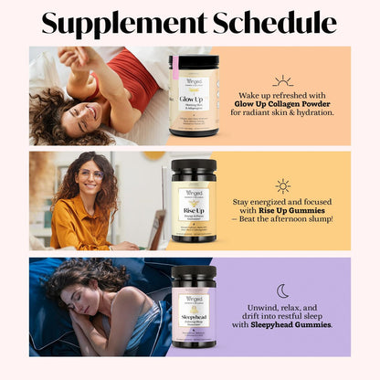 Winged Wellness Sleepyhead Natürliche Schlafgummis für Frauen - Schlafunterstützung für Erwachsene mit 3 mg Melatonin, L-Theanin, 5-HTP - Natürliches Gummipräparat - Blaubeer-Lavendel, 14 vegane Gummis