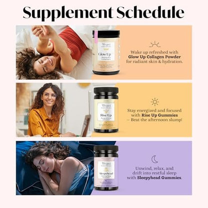 Winged Wellness Sleepyhead Natürliche Schlafgummis für Frauen - Schlafunterstützung für Erwachsene mit 3 mg Melatonin, L-Theanin, 5-HTP - Natürliches Gummipräparat - Blaubeer-Lavendel, 14 vegane Gummis