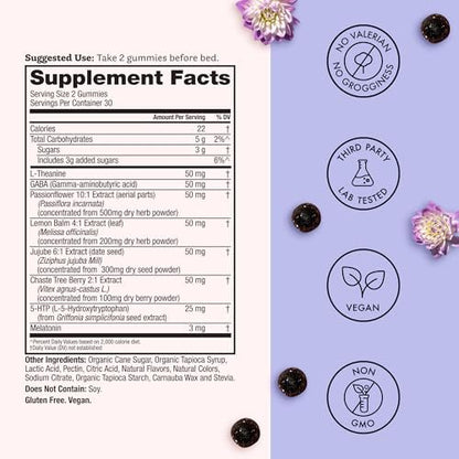 Winged Wellness Sleepyhead Natürliche Schlafgummis für Frauen - Schlafunterstützung für Erwachsene mit 3 mg Melatonin, L-Theanin, 5-HTP - Natürliches Gummipräparat - Blaubeer-Lavendel, 14 vegane Gummis
