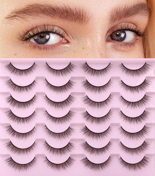 Kiromiro Natürliche Wimpern 10mm Wispy Falsche Wimpern, Natürlicher Look, Faux Mink Wispies, Weiche Streifenwimpern, 14 Paar (Ohne Kleber)