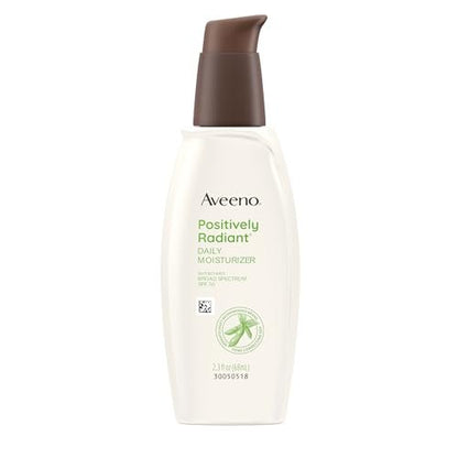 Aveeno Positively Radiant Feuchtigkeitscreme mit SPF 30 Sonnenschutz, hydratisierende Gesichtscreme mit Sojaextrakt zur sichtbaren Verbesserung von Hautton und -textur, hypoallergene Formel, ölfrei, 2,3 FL OZ
