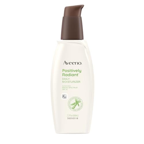 Aveeno Positively Radiant Feuchtigkeitscreme mit SPF 30 Sonnenschutz, hydratisierende Gesichtscreme mit Sojaextrakt zur sichtbaren Verbesserung von Hautton und -textur, hypoallergene Formel, ölfrei, 2,3 FL OZ