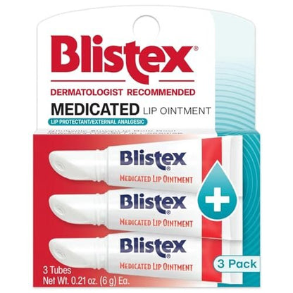 Blistex Medicated Lippenbalsam, 0,21 Unzen Tube, Lindert Lippenherpes & Hilft trockene, rissige Lippen zu heilen, Schmerzlinderung bei Lippenbläschen & Blasen, Heilbalsam, 3 Stück (1 Packung)