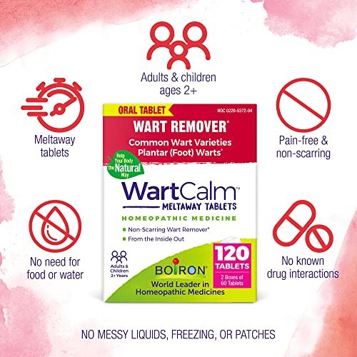 Boiron WartCalm – Schmerzfreie Warzenentfernung für Hände, Knie, Füße & Körper – 120 Tabletten (2 x 60) für Erwachsene & Kinder ab 2 Jahren
