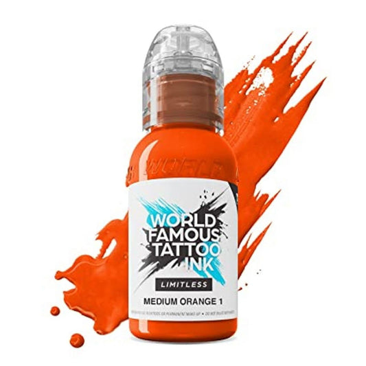 World Famous Tattoo Ink Limitless - Mittelorange 1 - Professionelle Tätowierfarbe & Tätowierzubehör - Hautsichere permanente Tätowierung in kräftigen Farbtönen - Vegan & ungiftig (30 ml)