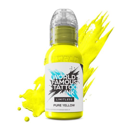 World Famous Tattoo Ink Limitless – Reines Gelb Tattoo Farbe – Professionelle Tattoo-Farbe & Zubehör – Hautsichere permanente Tätowierung in kräftigen Farbtönen – Vegan & ungiftig (30 ml)