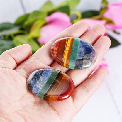 Marrywindix 2er-Pack Natürliche Daumen-Worry-Steine Set 7 Chakra-Heilsteine für Angst- und Stressabbau, Meditation, Kristalltherapie