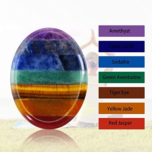 Marrywindix 2er-Pack Natürliche Daumen-Worry-Steine Set 7 Chakra-Heilsteine für Angst- und Stressabbau, Meditation, Kristalltherapie