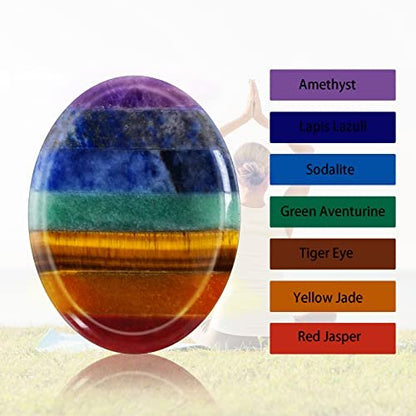 Marrywindix 2er-Pack Natürliche Daumen-Worry-Steine Set 7 Chakra-Heilsteine für Angst- und Stressabbau, Meditation, Kristalltherapie