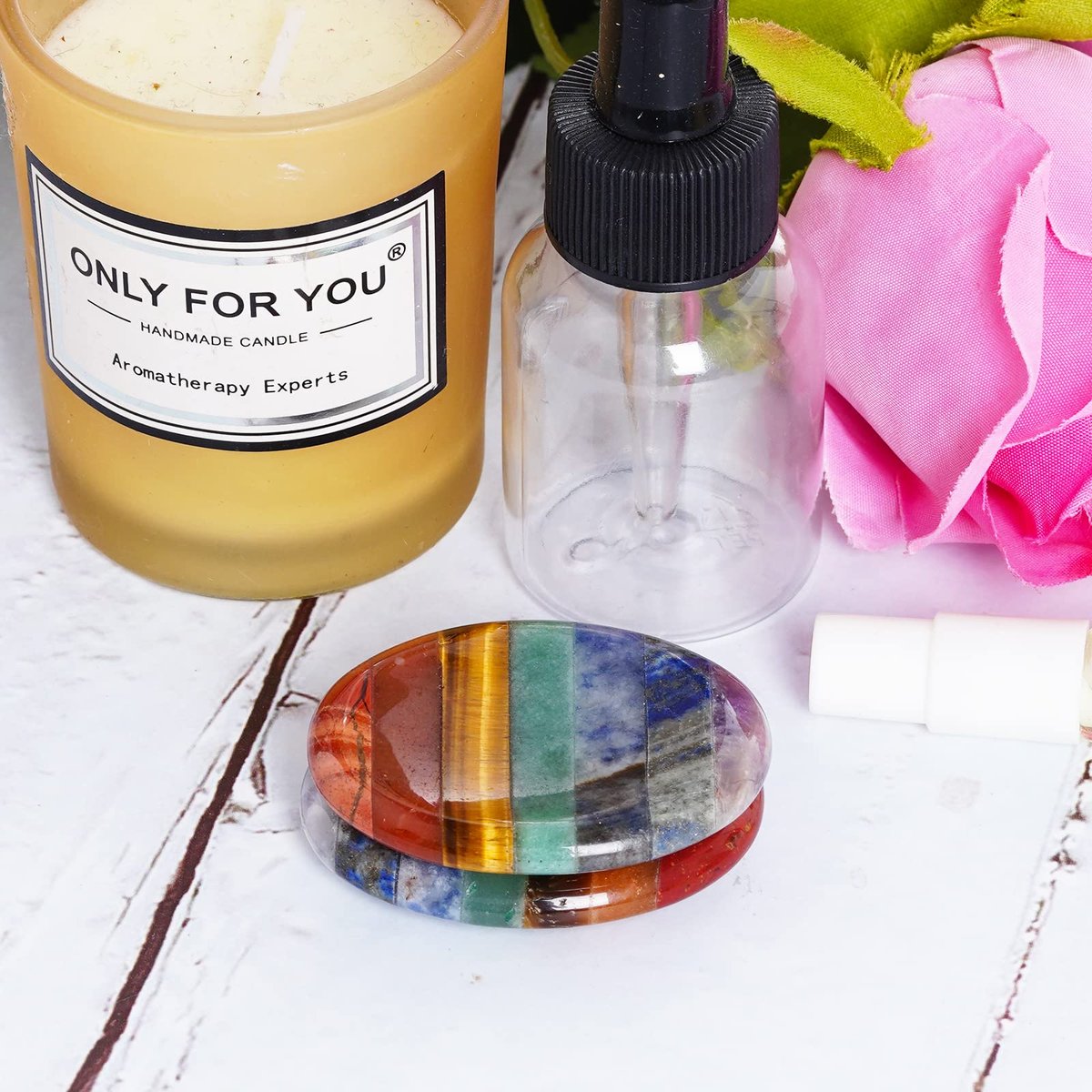 Marrywindix 2er-Pack Natürliche Daumen-Worry-Steine Set 7 Chakra-Heilsteine für Angst- und Stressabbau, Meditation, Kristalltherapie