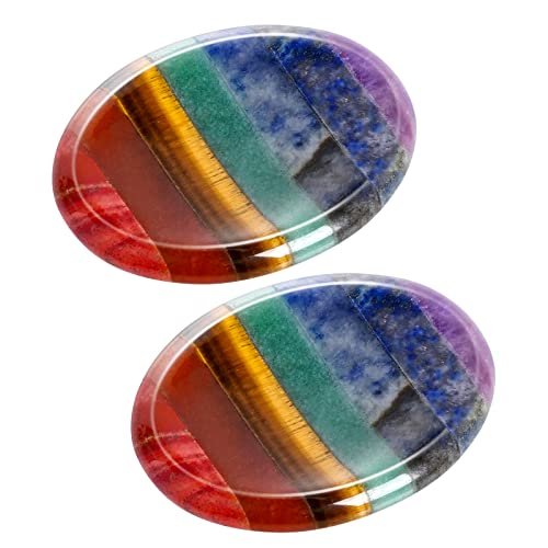 Marrywindix 2er-Pack Natürliche Daumen-Worry-Steine Set 7 Chakra-Heilsteine für Angst- und Stressabbau, Meditation, Kristalltherapie