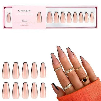 Kiara Sky XPRESS PRO Press On Nägel – 100% Acryl, 30-teiliges Set inkl. Kleber, Nagelhautschieber, Feile & Prep Pad | Sargform Medium – Blackout