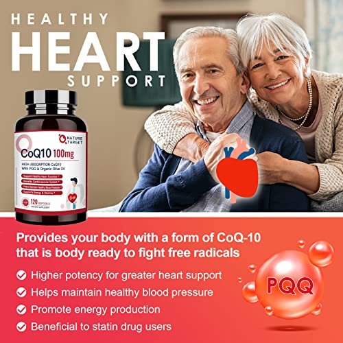 NATURE TARGET CoQ10 100 mg mit PQQ – 120 Softgel-Kapseln – Hochdosiertes Coenzym Q10 mit Bio-Olivenöl – Antioxidans für Herz, Gehirn und Zellenergie