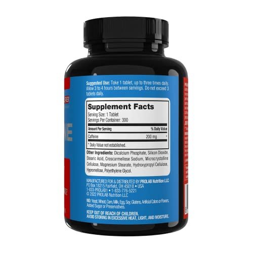 ProLab Koffeintabletten 200 mg – 300 Stück | Energie-Support, steigert Ausdauer und geistige Konzentration, reduziert Müdigkeit, Pre-Workout, extra stark