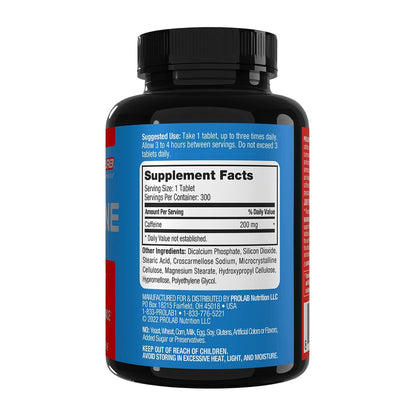 ProLab Koffeintabletten 200 mg – 300 Stück | Energie-Support, steigert Ausdauer und geistige Konzentration, reduziert Müdigkeit, Pre-Workout, extra stark