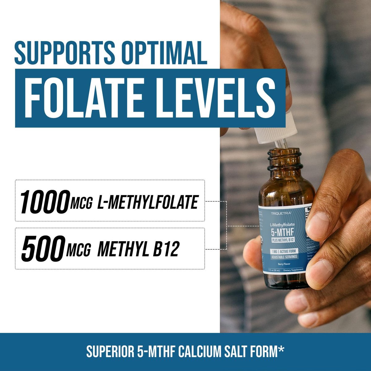 Organisches Methylfolat 1000 mcg + Methyl-B12 Co-Faktor (300 Portionen) – metabolisch aktive 5-MTHF-Form, Bio-Beeren-Geschmack, flüssige sublinguale Form – Stimmung, Kognition, Methylierung, Schwangerschaft (30 ml)