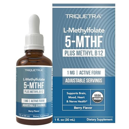 Organisches Methylfolat 1000 mcg + Methyl-B12 Co-Faktor (300 Portionen) – metabolisch aktive 5-MTHF-Form, Bio-Beeren-Geschmack, flüssige sublinguale Form – Stimmung, Kognition, Methylierung, Schwangerschaft (30 ml)
