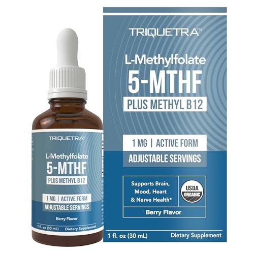 Organisches Methylfolat 1000 mcg + Methyl-B12 Co-Faktor (300 Portionen) – metabolisch aktive 5-MTHF-Form, Bio-Beeren-Geschmack, flüssige sublinguale Form – Stimmung, Kognition, Methylierung, Schwangerschaft (30 ml)