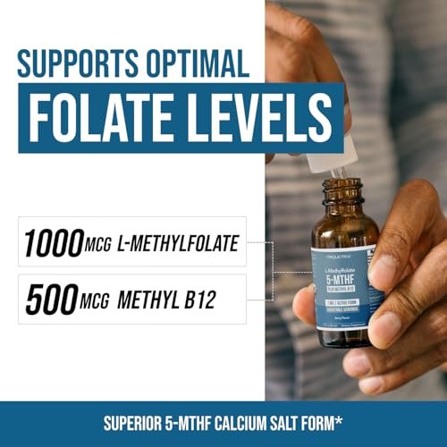 Organisches Methylfolat 1000 mcg + Methyl-B12 Co-Faktor (300 Portionen) – metabolisch aktive 5-MTHF-Form, Bio-Beeren-Geschmack, flüssige sublinguale Form – Stimmung, Kognition, Methylierung, Schwangerschaft (30 ml)
