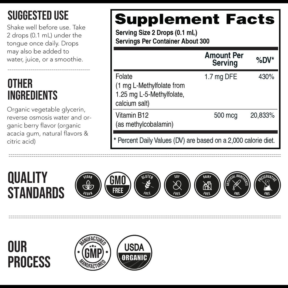 Organisches Methylfolat 1000 mcg + Methyl-B12 Co-Faktor (300 Portionen) – metabolisch aktive 5-MTHF-Form, Bio-Beeren-Geschmack, flüssige sublinguale Form – Stimmung, Kognition, Methylierung, Schwangerschaft (30 ml)