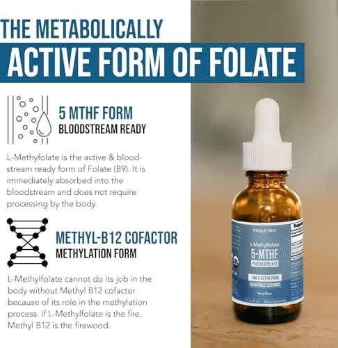 Organisches Methylfolat 1000 mcg + Methyl-B12 Co-Faktor (300 Portionen) – metabolisch aktive 5-MTHF-Form, Bio-Beeren-Geschmack, flüssige sublinguale Form – Stimmung, Kognition, Methylierung, Schwangerschaft (30 ml)