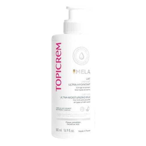 Topicrem GIGATEMP Mela Lait Unifiant Ultra Hydratant Corps – 24h Feuchtigkeit, vereinheitlicht den Teint, korrigiert und verhindert Pigmentflecken, reichhaltige Textur für empfindliche Haut, neue Formel, 500 ml