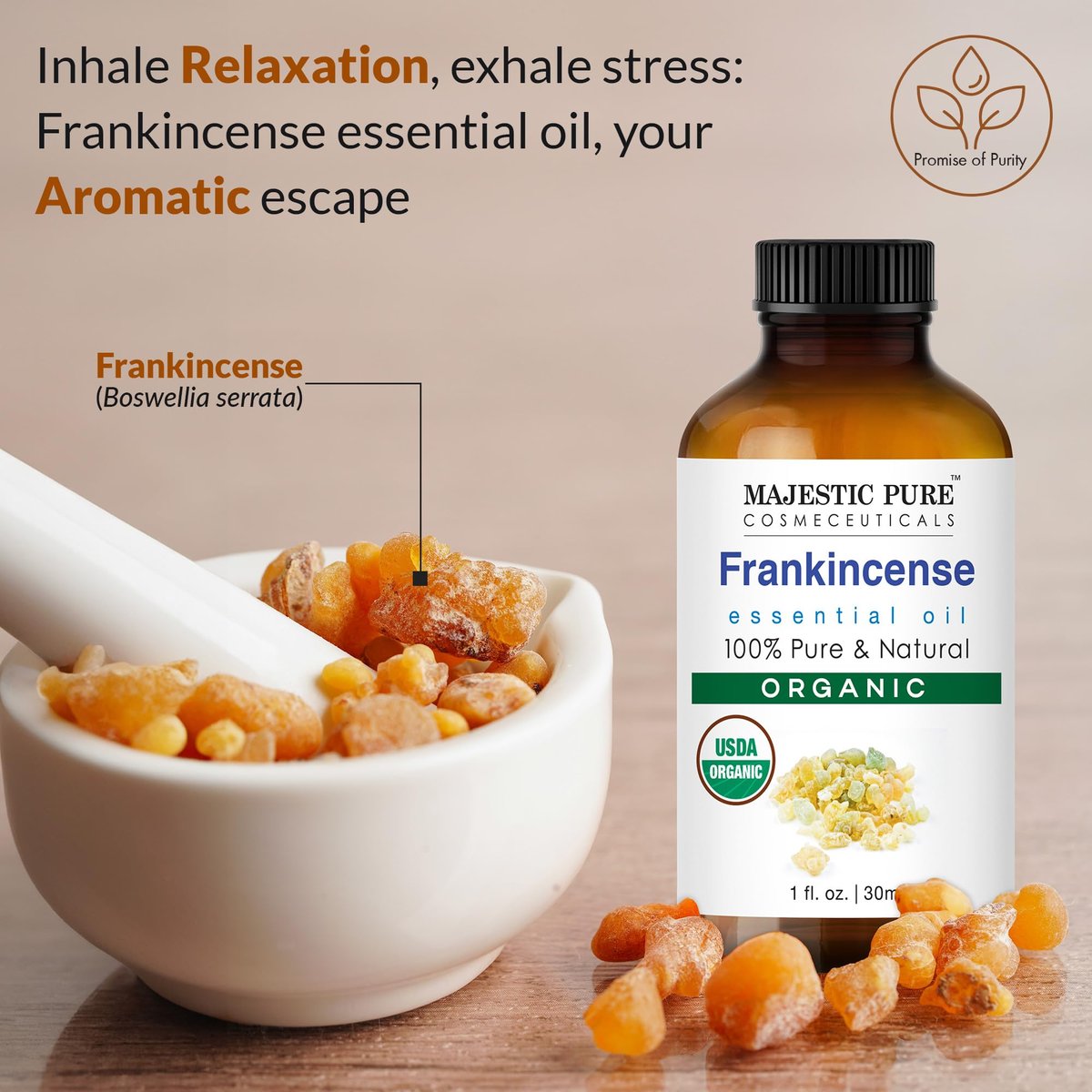 Majestic Pure Bio-Weihrauch ätherisches Öl mit Glaspipette - 30 ml - 100% rein und natürlich - Premium-Qualität für Diffuser, Aromatherapie, Seifen- und Kerzenherstellung