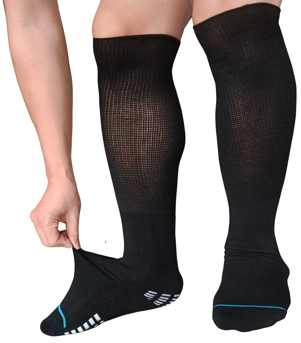 COIYUFUX Extra Breite Diabetikersocken für Bariatrische Füße, Kniehohe Kompressionssocken für Herren und Damen, Wanderschuh-Gipssocke für Lymphödem, Geschwollene Füße, Knöchel und Beine
